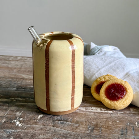 Buttercup Stripe Ceramic To-Go Cup – 450ml | Glass Straw Included