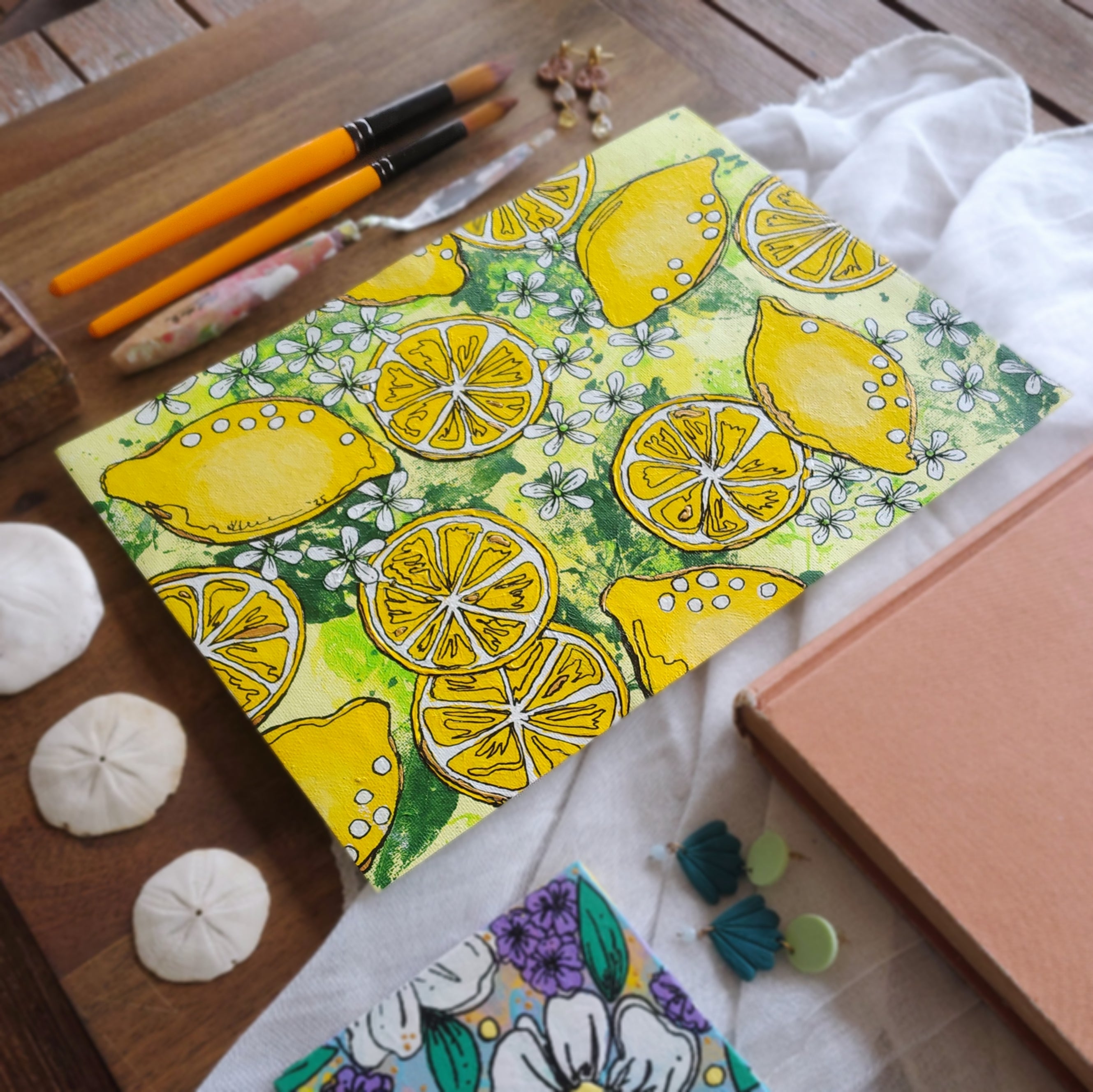 ORIGINAL ART - "Lemons and Blossoms" - Acrylic Abstract Art