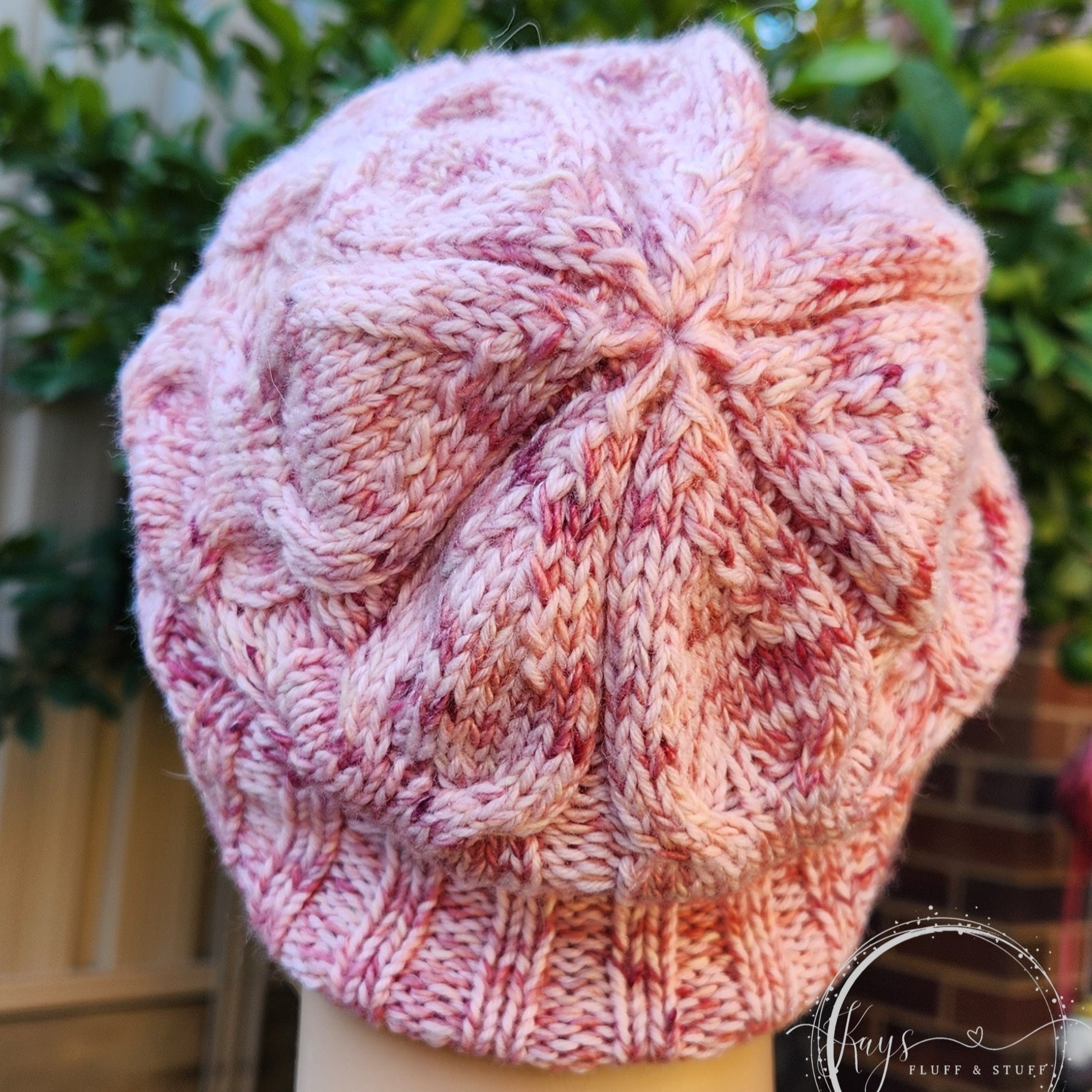 Hand-dyed Cabled Knit Slouchy Beanie
