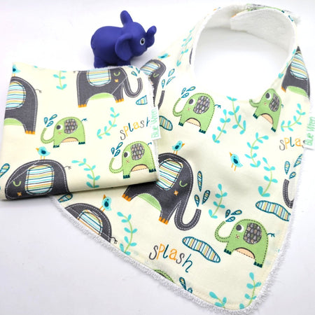 Elephant Baby Bib and Wash Cloth Bundle Gift Set