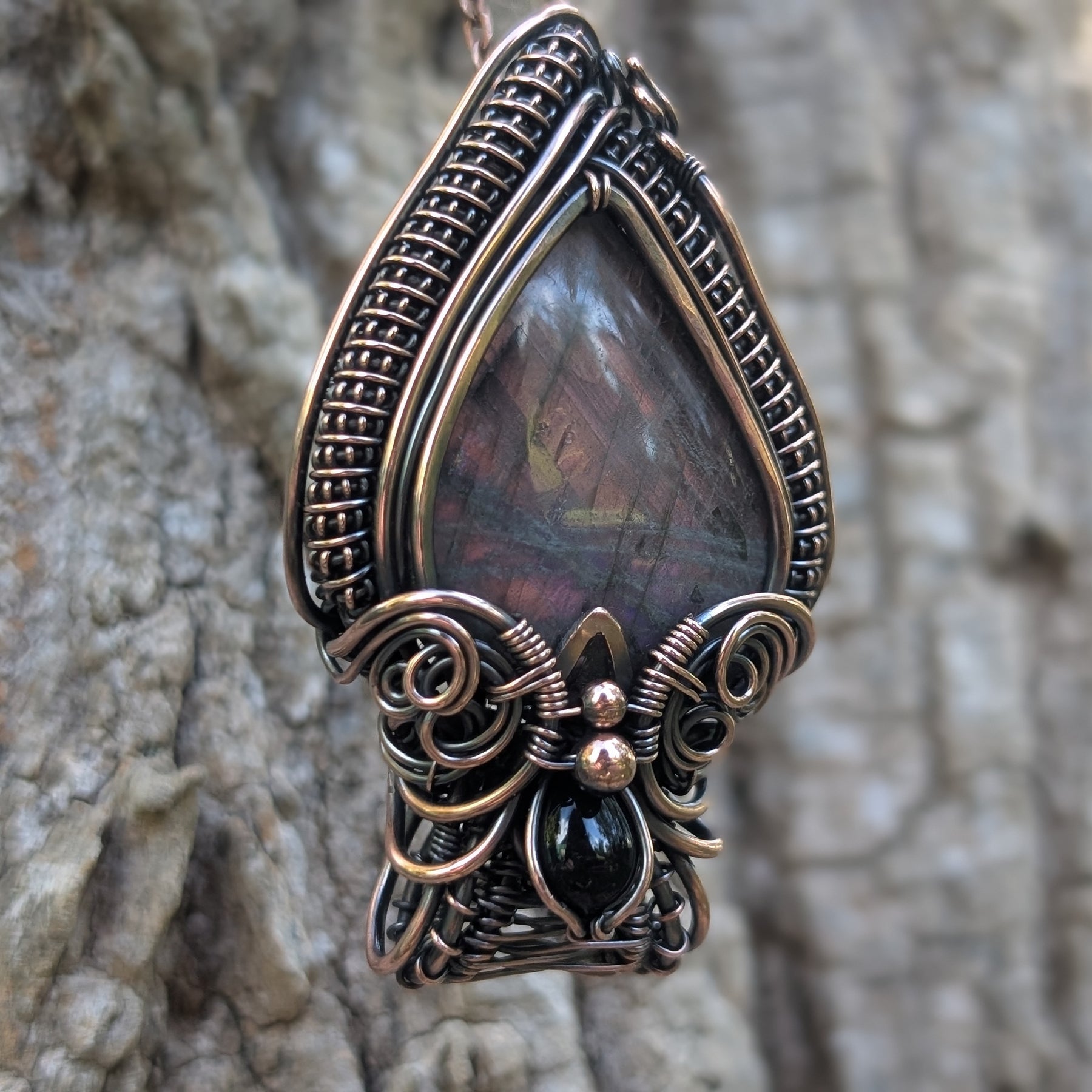 Kardia Two-Way Pendant - Labradorite & Black Onyx in Copper