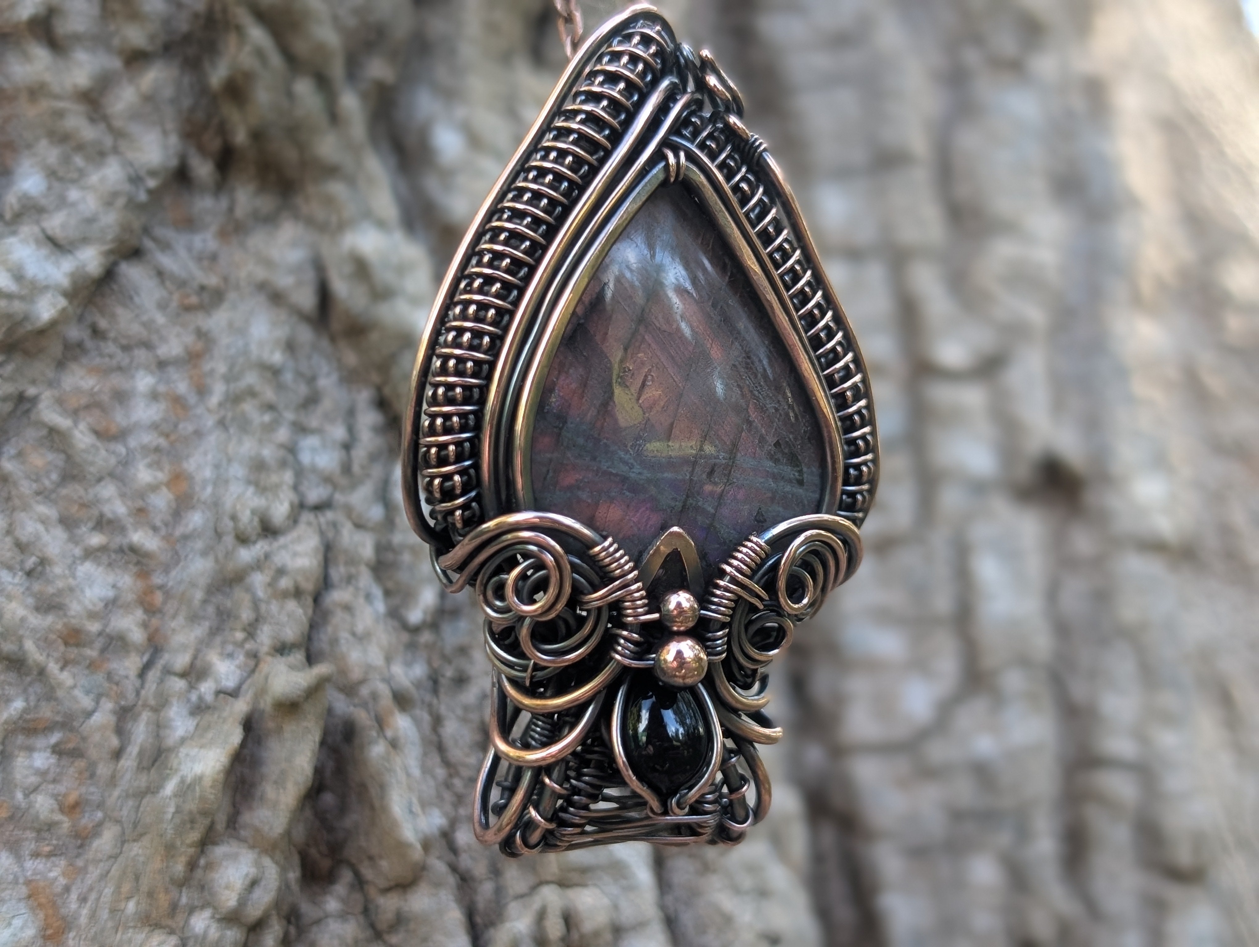 Kardia Two-Way Pendant - Labradorite & Black Onyx in Copper