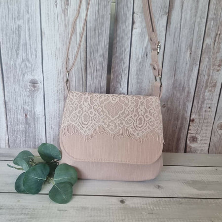 Upcycled mini messenger bag - pretty in pink & lace