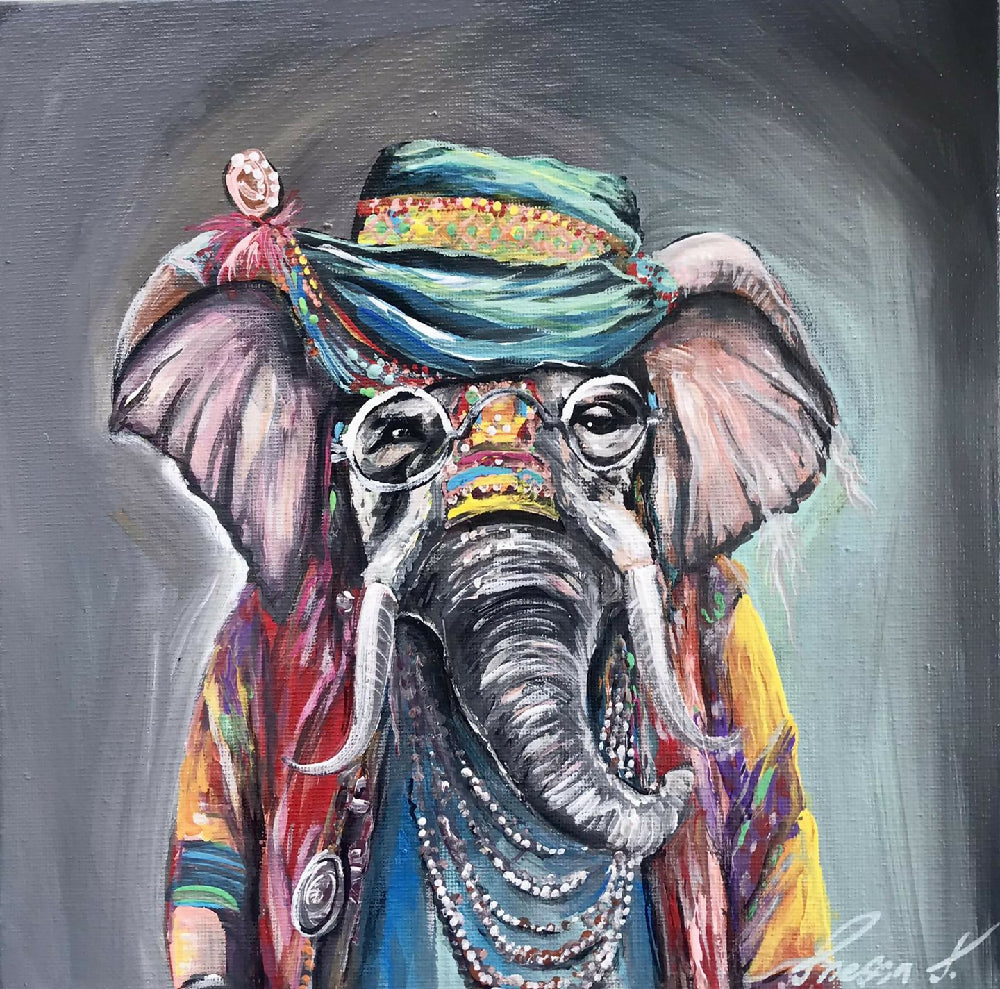 Lulu the elephant, original painting, 25x 25cm, signed, ready to hang