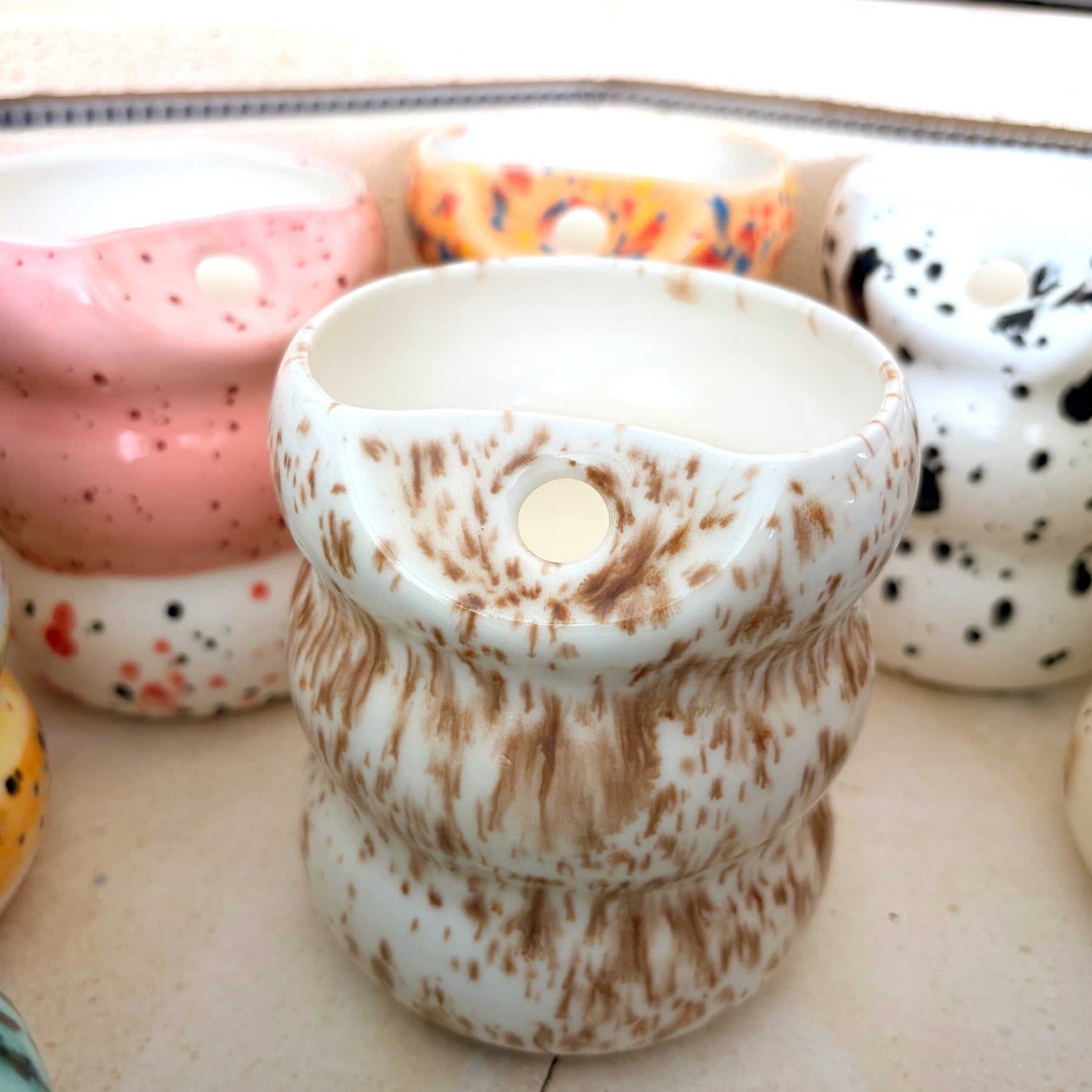Handcrafted Porcelain Tumbler with Silicon Straw, 600mL Bubble Cup in Latte Glaze