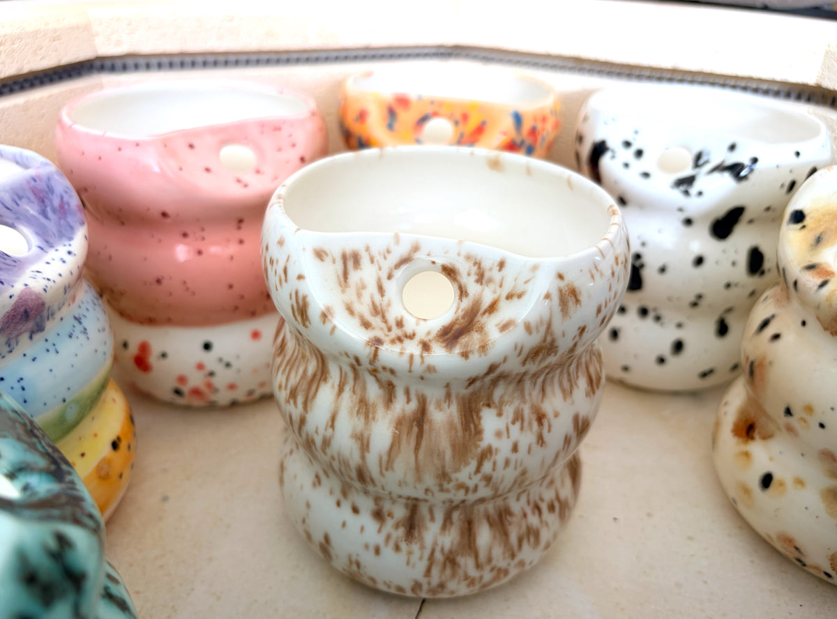 Handcrafted Porcelain Tumbler with Silicon Straw, 600mL Bubble Cup in Latte Glaze