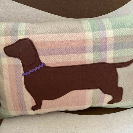 Upcycled Woollen Blanket Dachshund Cushion - Multi colours