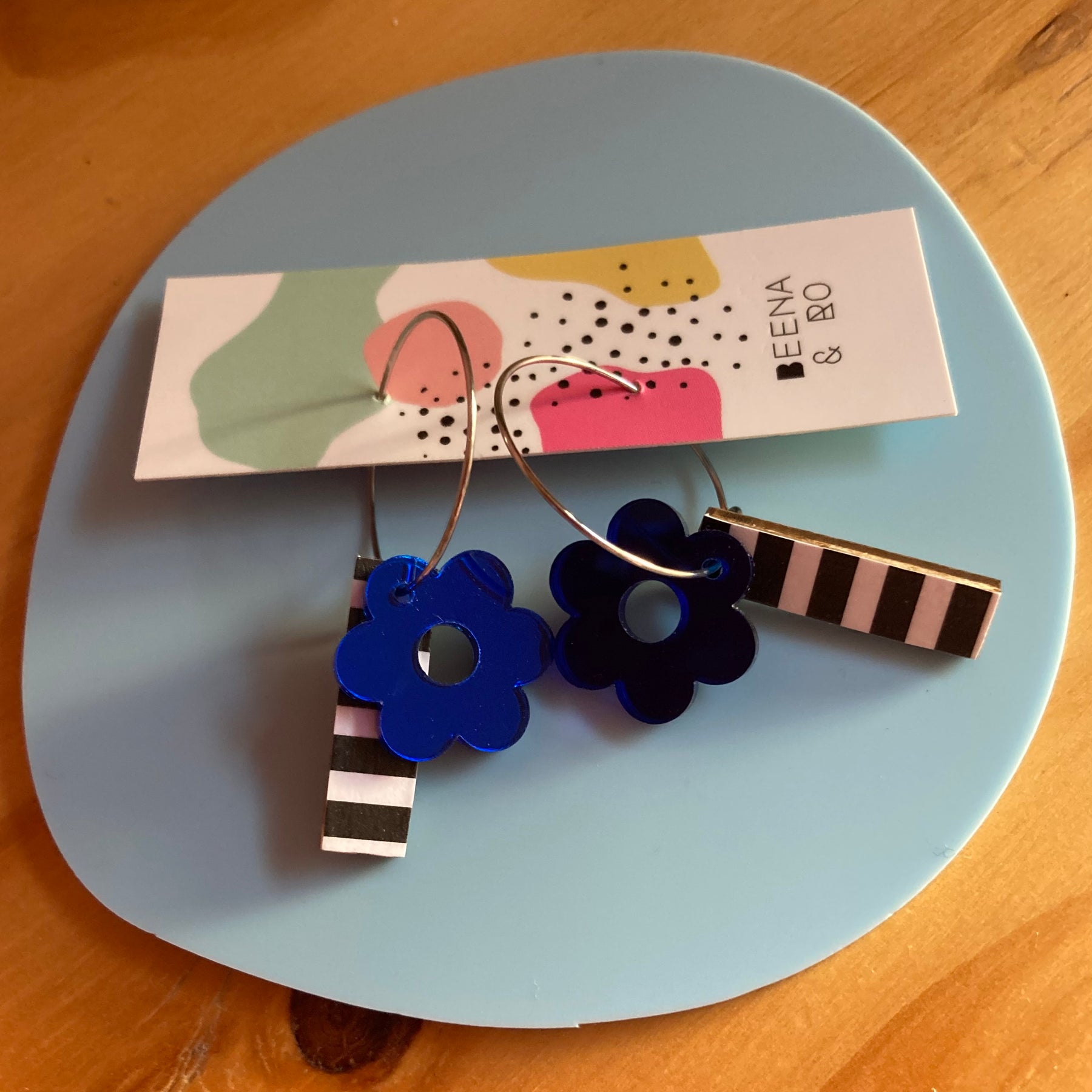 Stripes & flowers hoop earrings