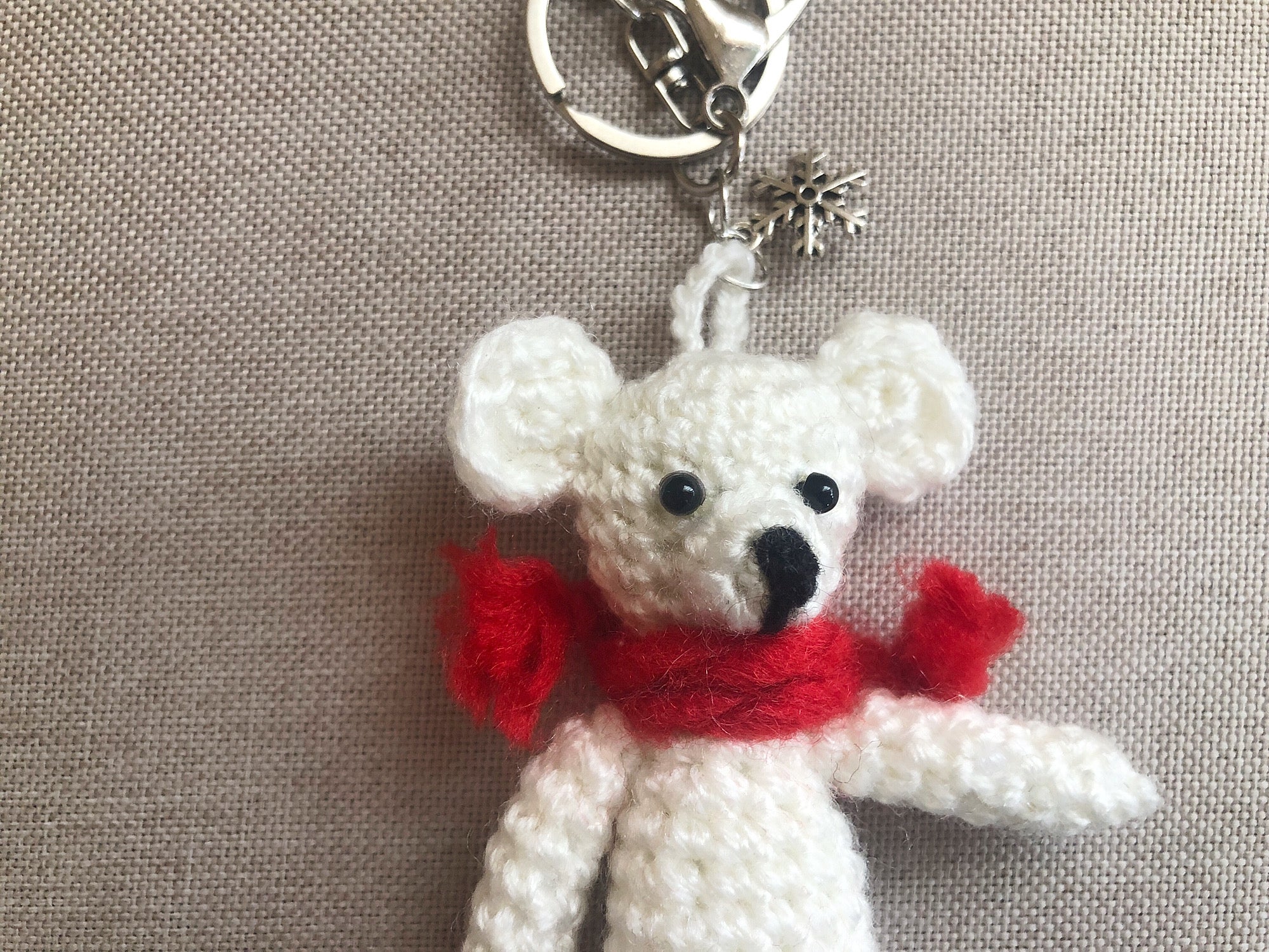 Crochet White Bear Keychain | Handmade Amigurumi Teddy, Bag Charm