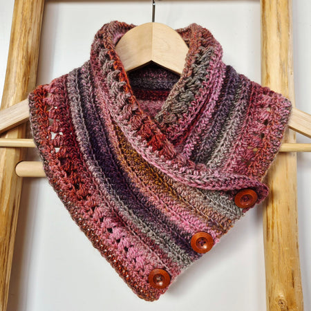 Ladies Neck warmer | Cowl | Scarf | Pink Toned | Adult | Vintage | Crochet | Buttoned