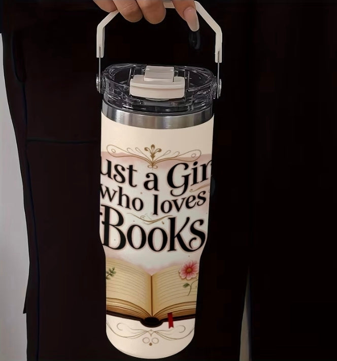 🥤 NEW 30oz LOVE BOOKS Premium Hot Or Cold Tumbler with Carry Handle 🥤 & Free Cleaning Brush