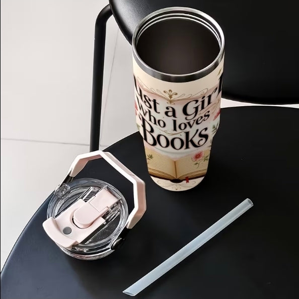 🥤 NEW 30oz LOVE BOOKS Premium Hot Or Cold Tumbler with Carry Handle 🥤 & Free Cleaning Brush
