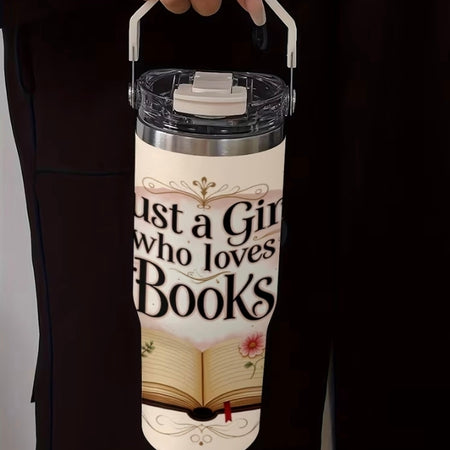 🥤 NEW 30oz LOVE BOOKS Premium Hot Or Cold Tumbler with Carry Handle 🥤 & Free Cleaning Brush