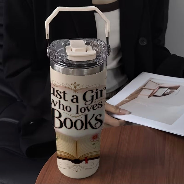 🥤 NEW 30oz LOVE BOOKS Premium Hot Or Cold Tumbler with Carry Handle 🥤 & Free Cleaning Brush