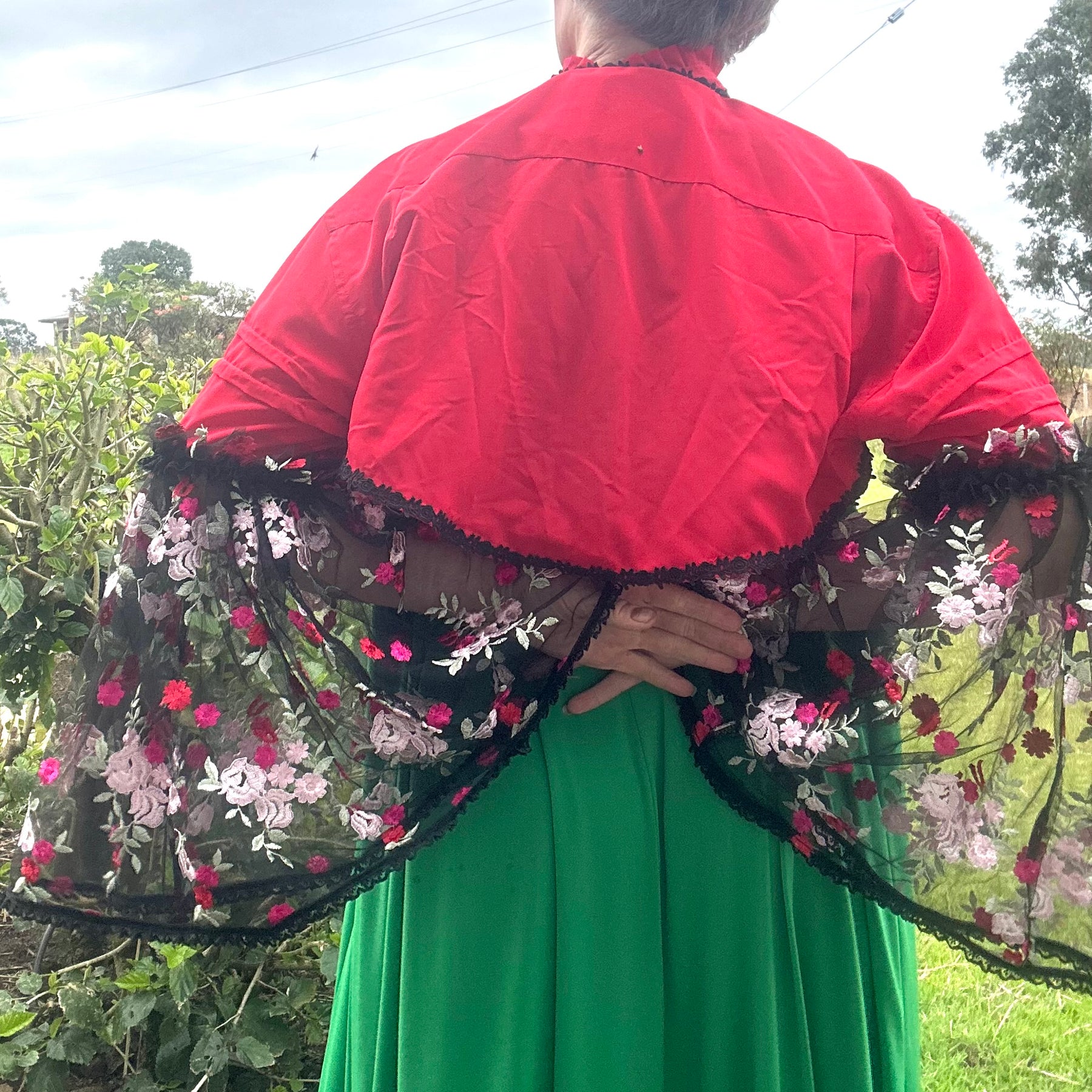 Red & Black Bolero with Floral Embroidery