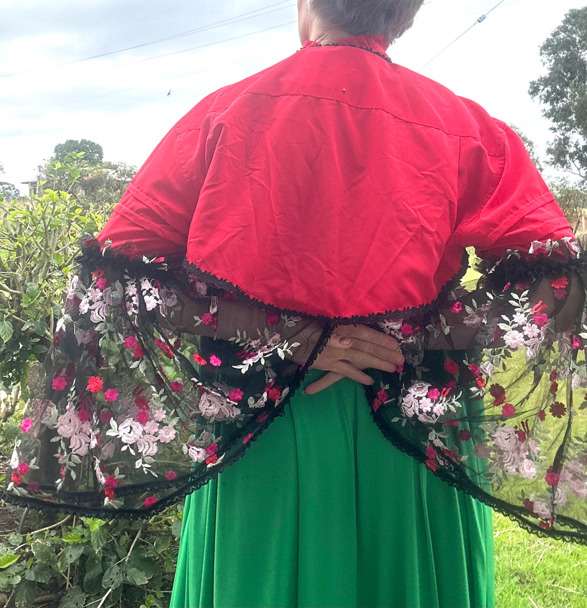 Red & Black Bolero with Floral Embroidery