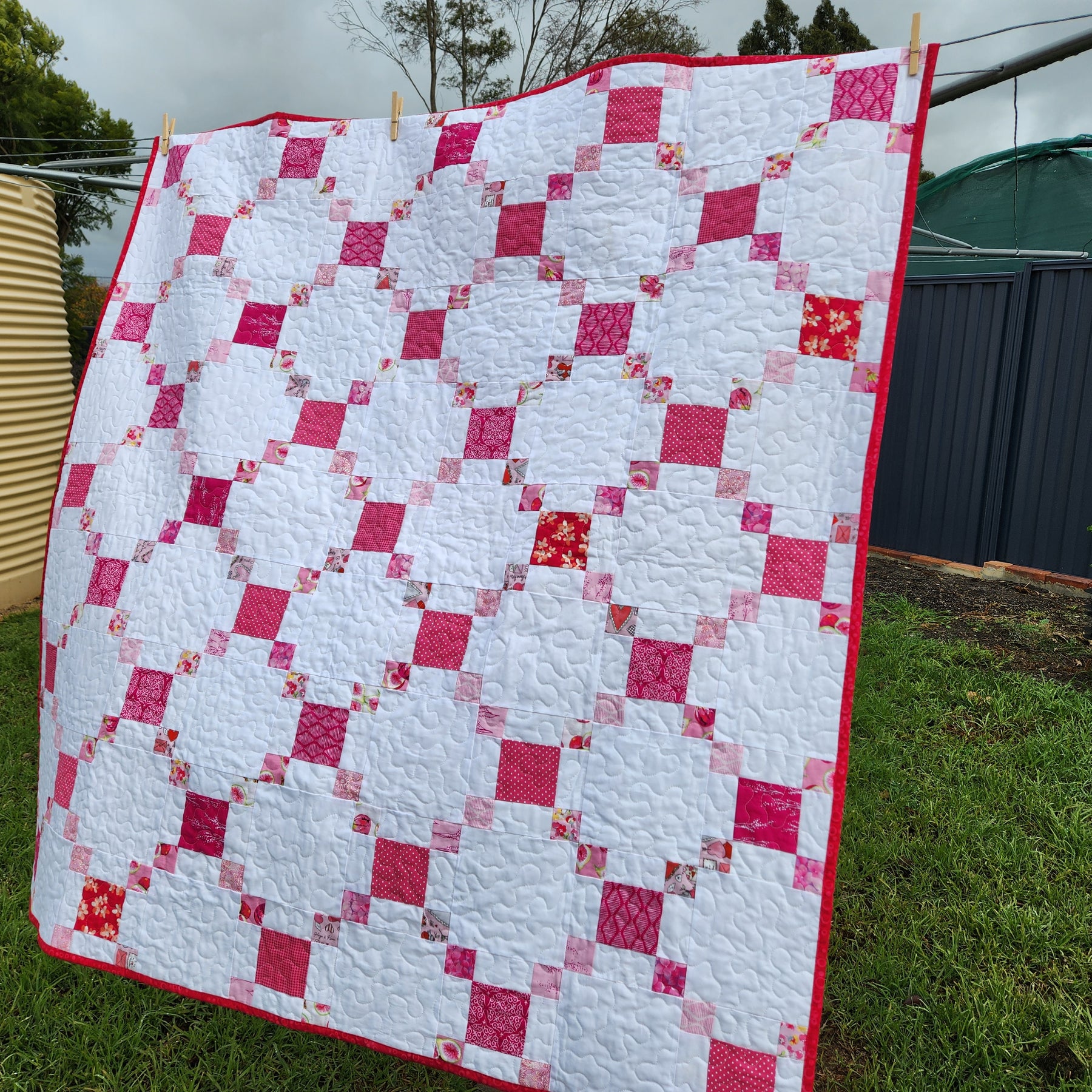 Pink Irish Chain Patchwork Quilt - Lap / Crib Size