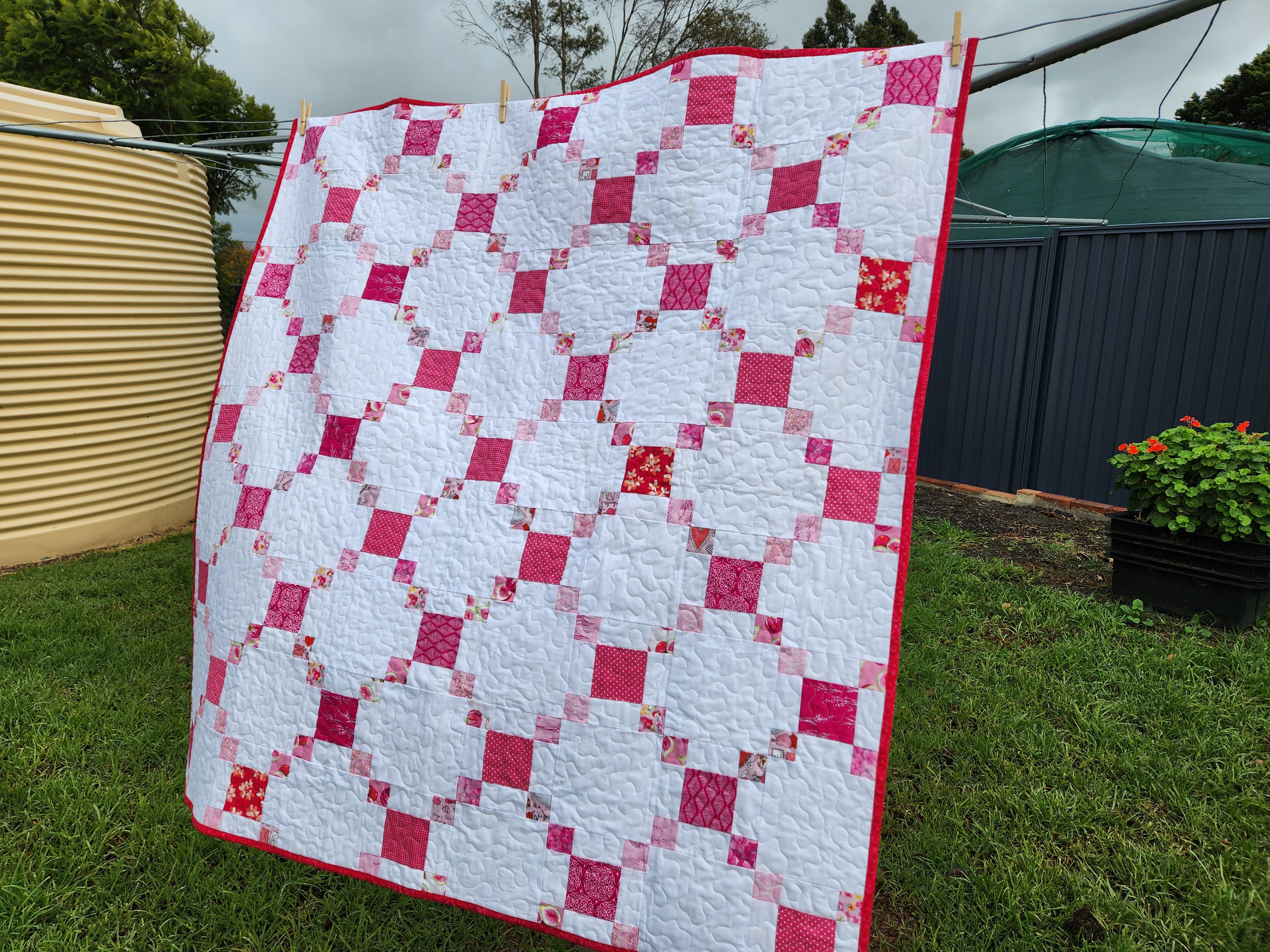 Pink Irish Chain Patchwork Quilt - Lap / Crib Size