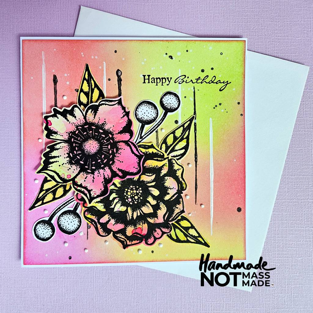 "Happy Birthday", pretty floral, blank birthday card