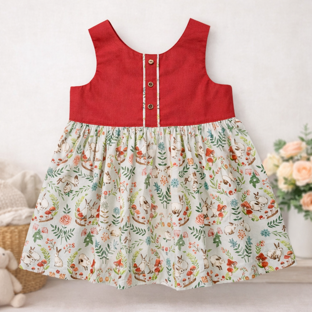 Green Bunny Garden Handmade Dress – (Ready to Ship)