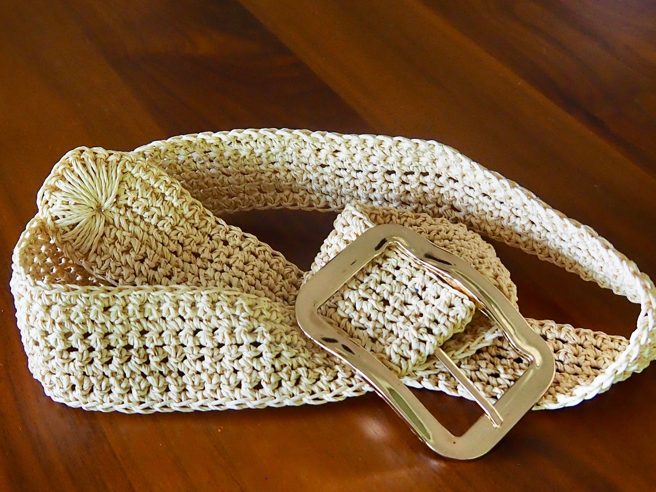Crochet Bamboo Cord Belt (Gold Buckle)