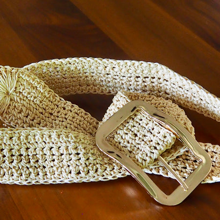 Crochet Bamboo Cord Belt (Gold Buckle)