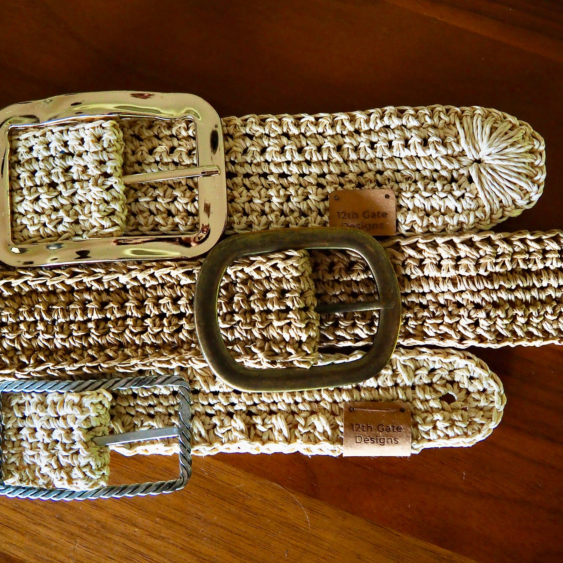 Crochet Bamboo Cord Belt (Gold Buckle)