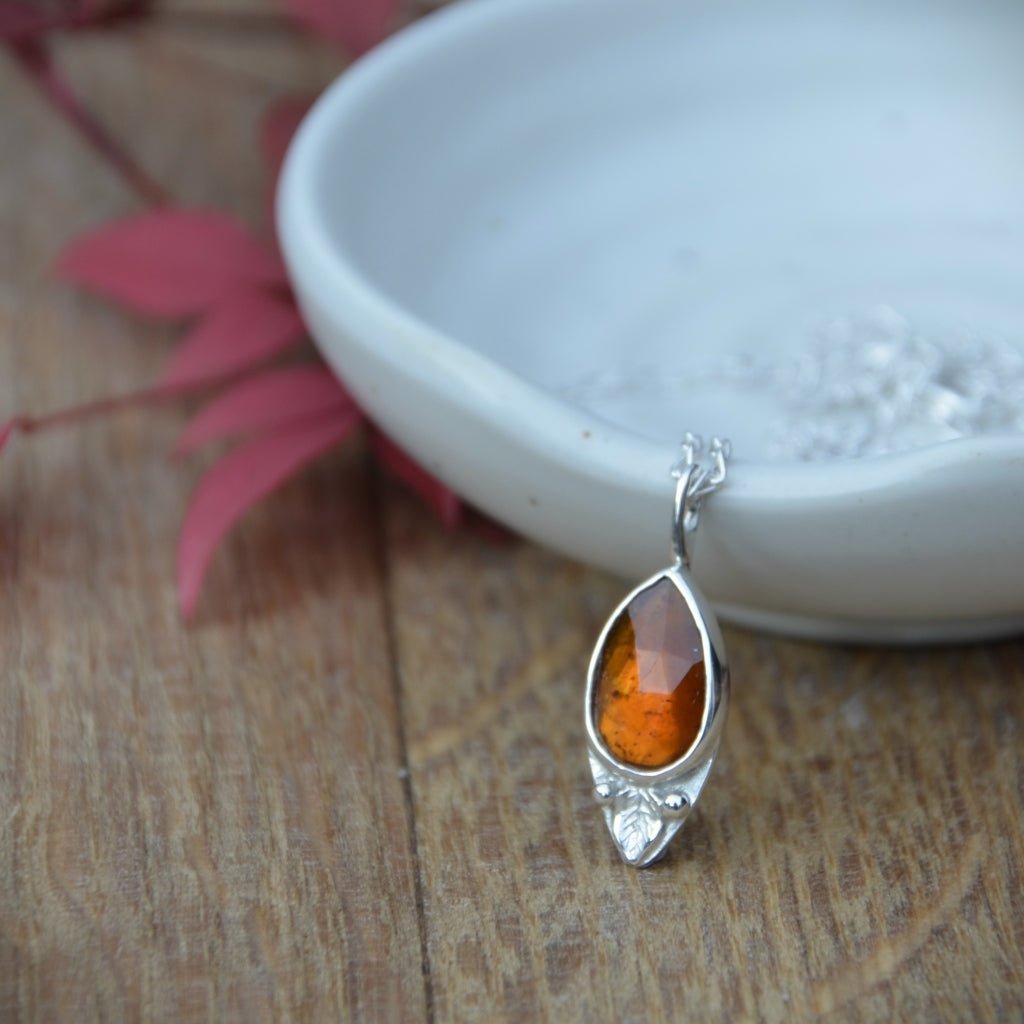 Orange Kyanite Silver Leaf Pendant