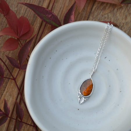 Orange Kyanite Silver Leaf Pendant