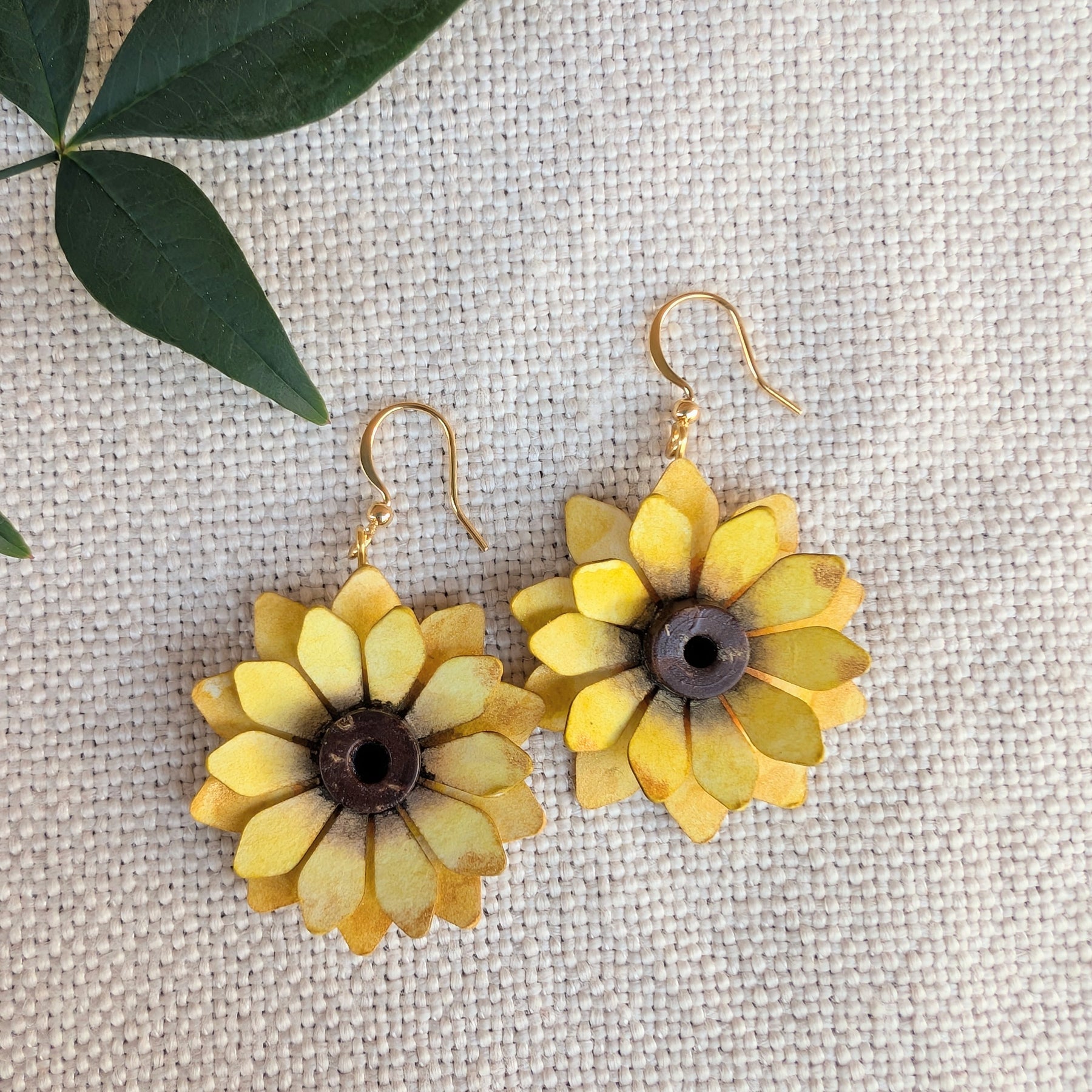Sunflower Watercolour Paper Earrings | Handmade Floral Dangle Earrings
