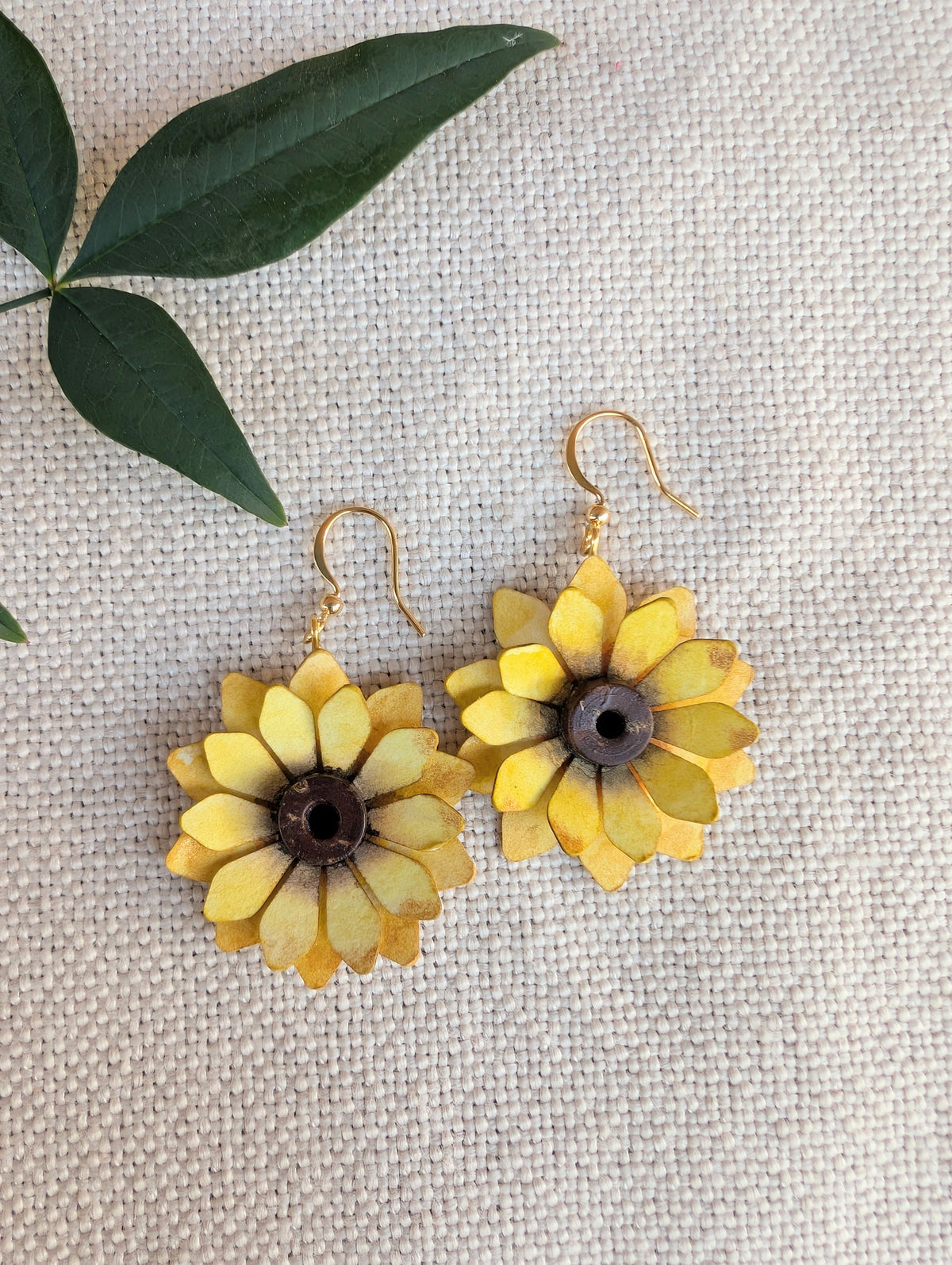 Sunflower Watercolour Paper Earrings | Handmade Floral Dangle Earrings
