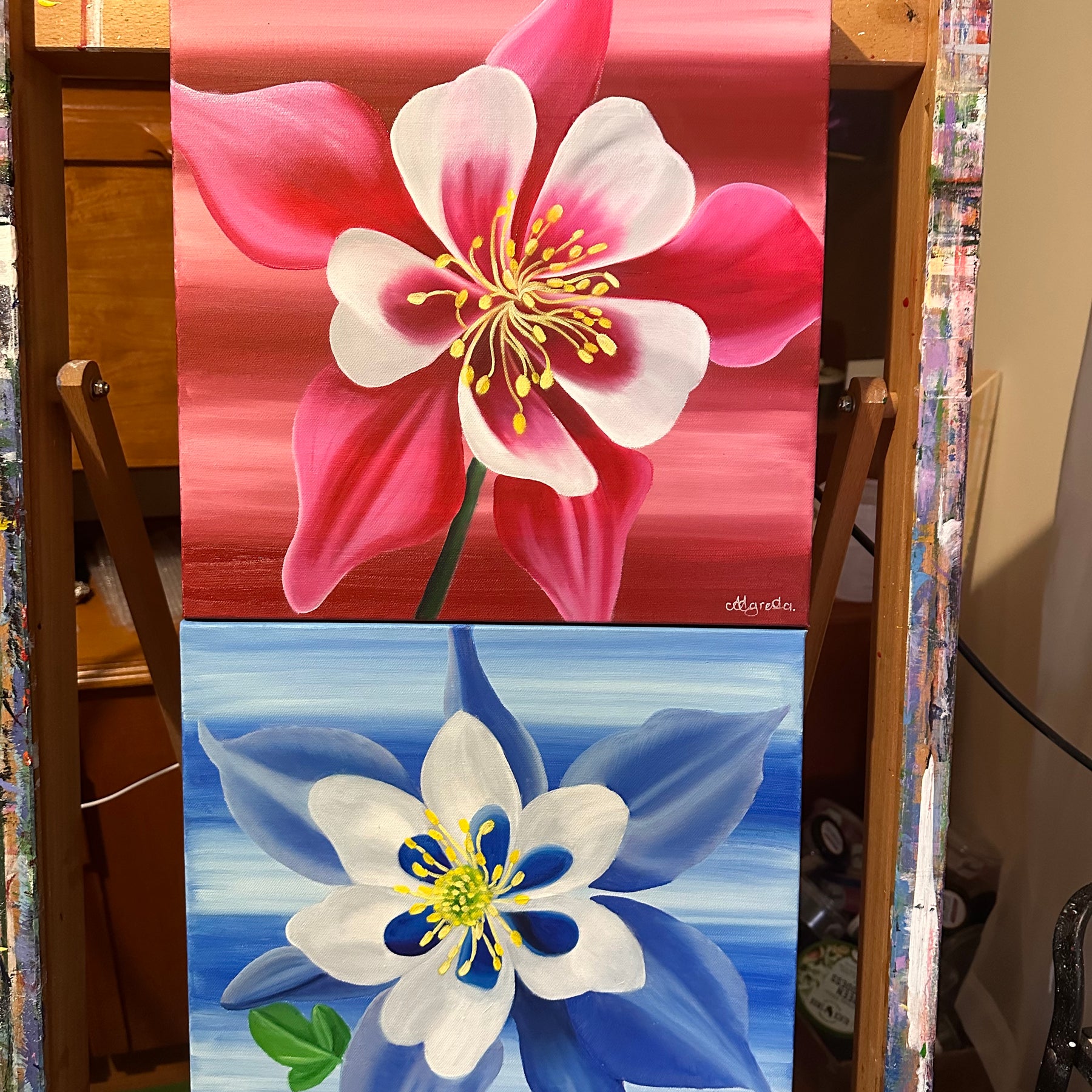 SALE - AQUILEGIA - ORIGINAL OIL PAINTING - HAND PAINTED