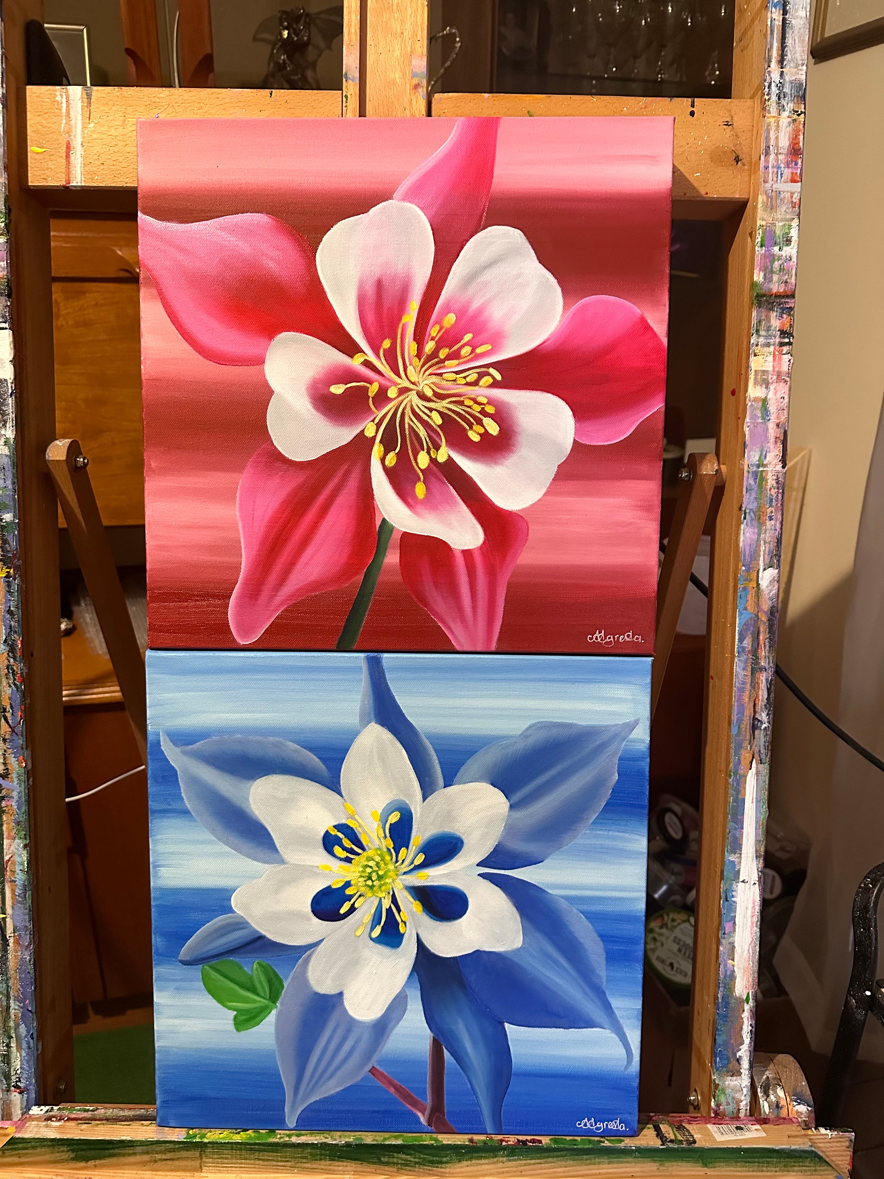 SALE - AQUILEGIA - ORIGINAL OIL PAINTING - HAND PAINTED