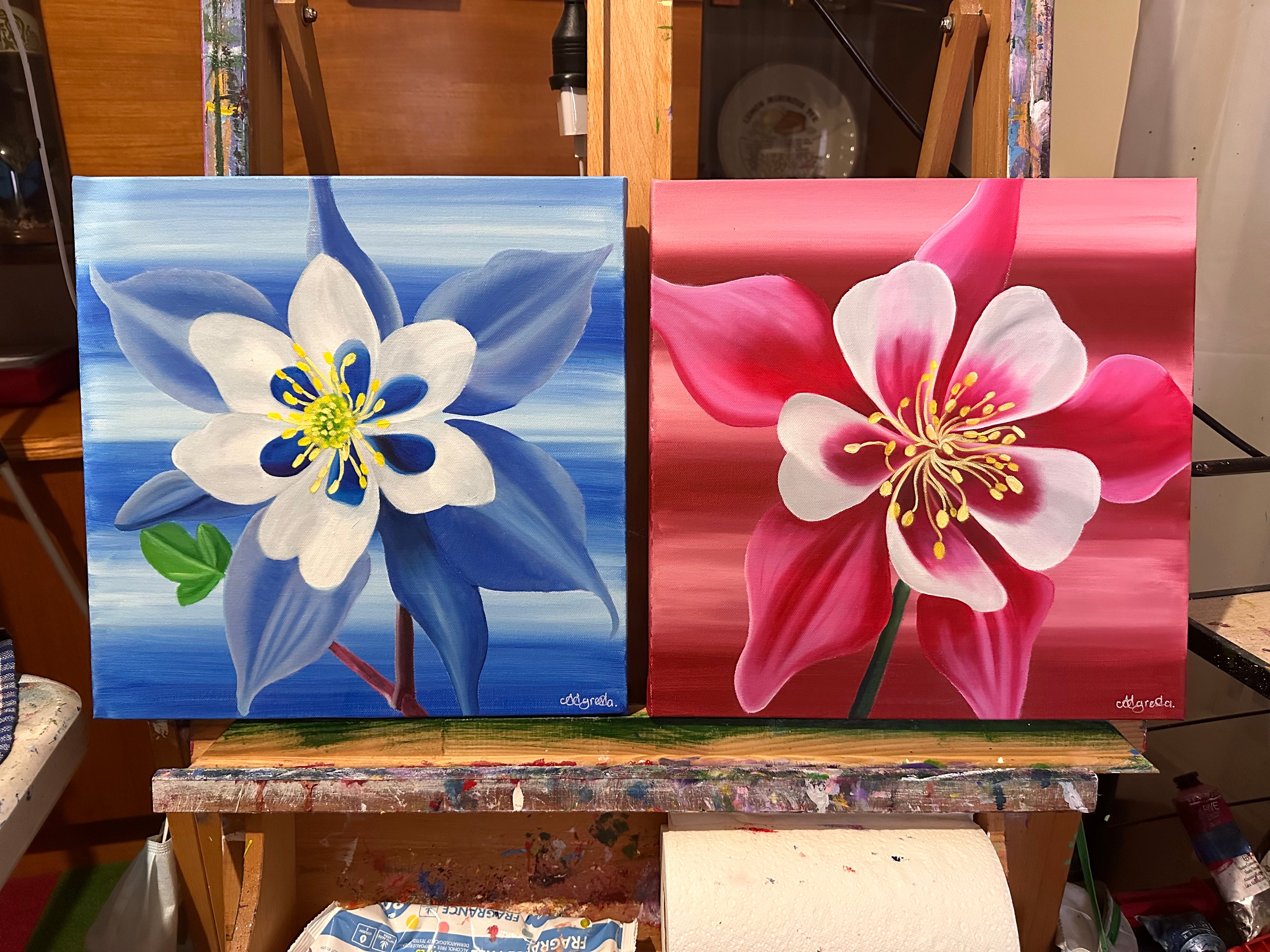 SALE - AQUILEGIA - ORIGINAL OIL PAINTING - HAND PAINTED