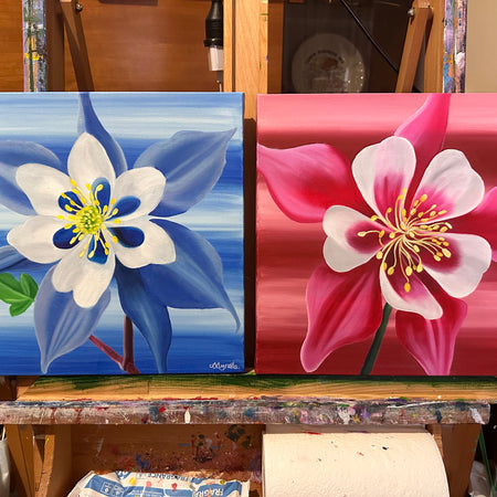 SALE - Set of Aquilegia - Original Oil Painting - Hand Painted