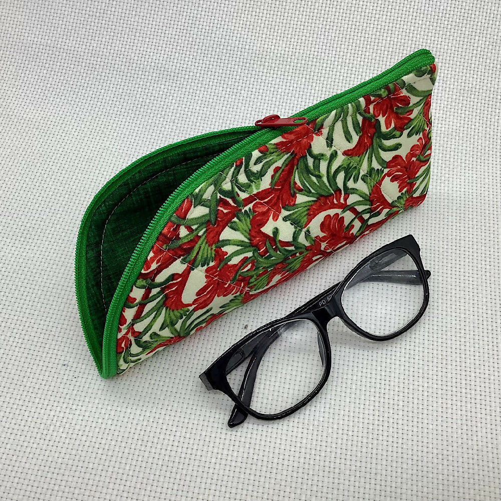 Australian wildflowers curved top zip pouch for glasses, phones, handbag organiser, etc.