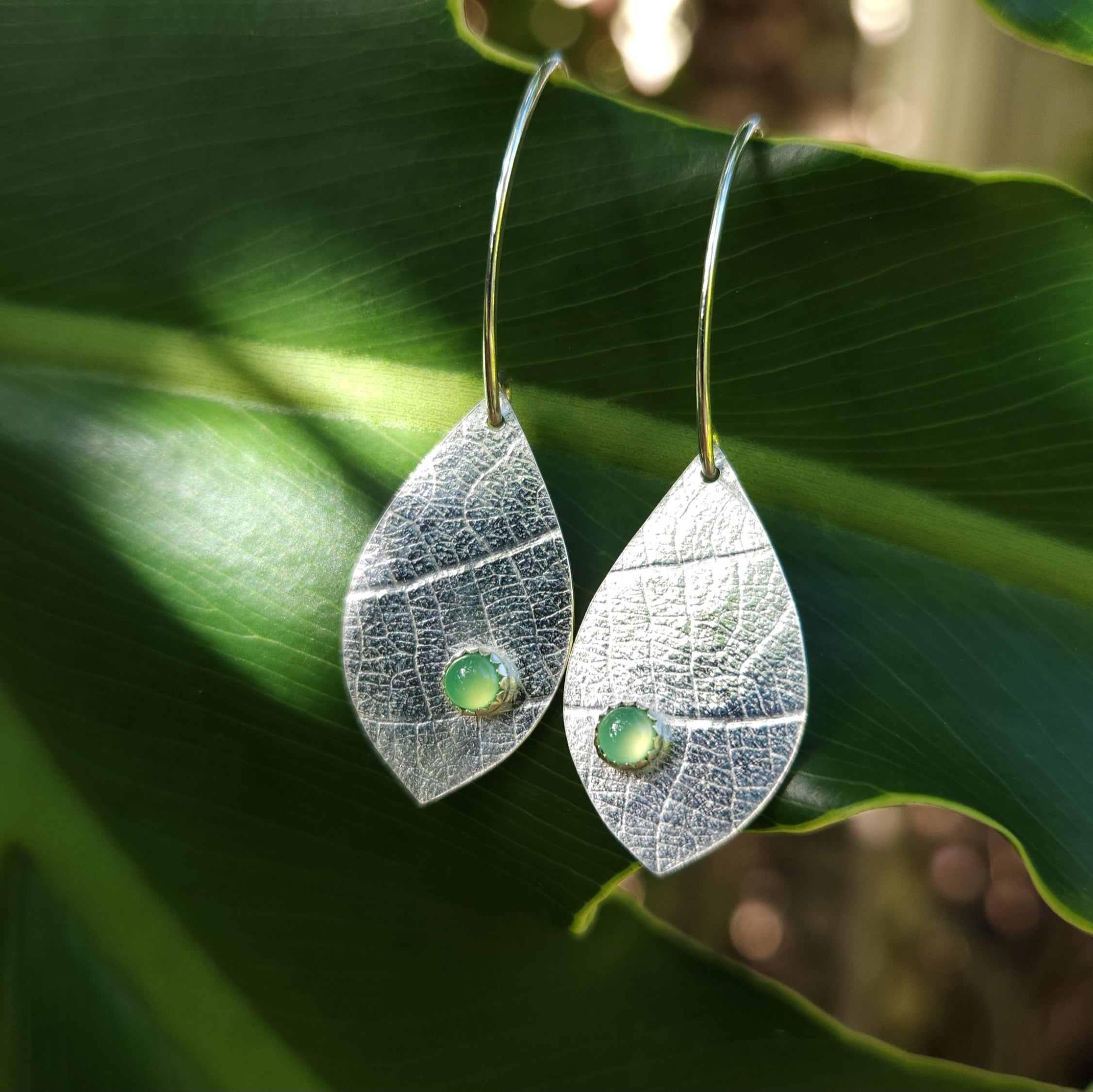 Dryad's baubles leaf earrings with chrysoprase