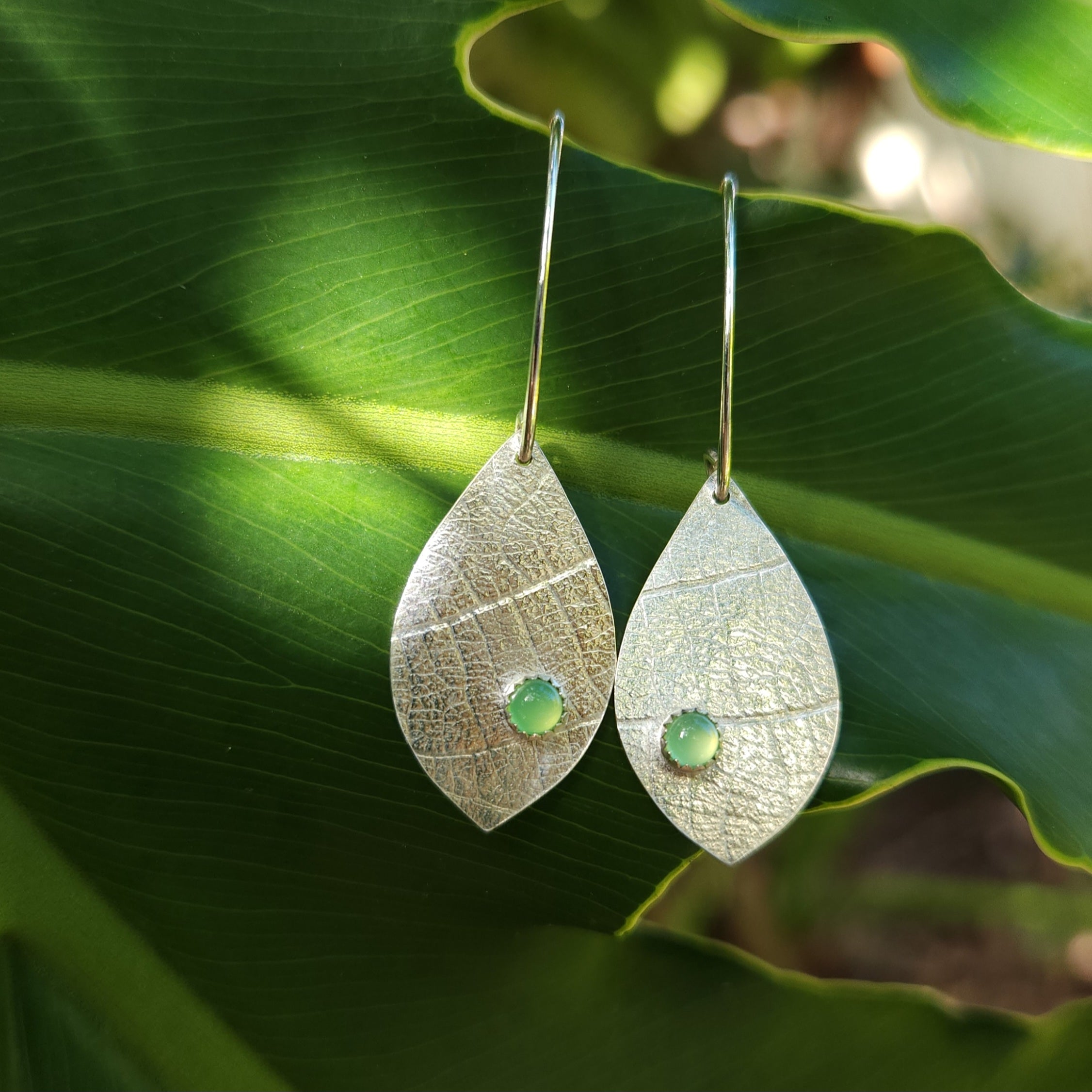 Dryad's baubles leaf earrings with chrysoprase
