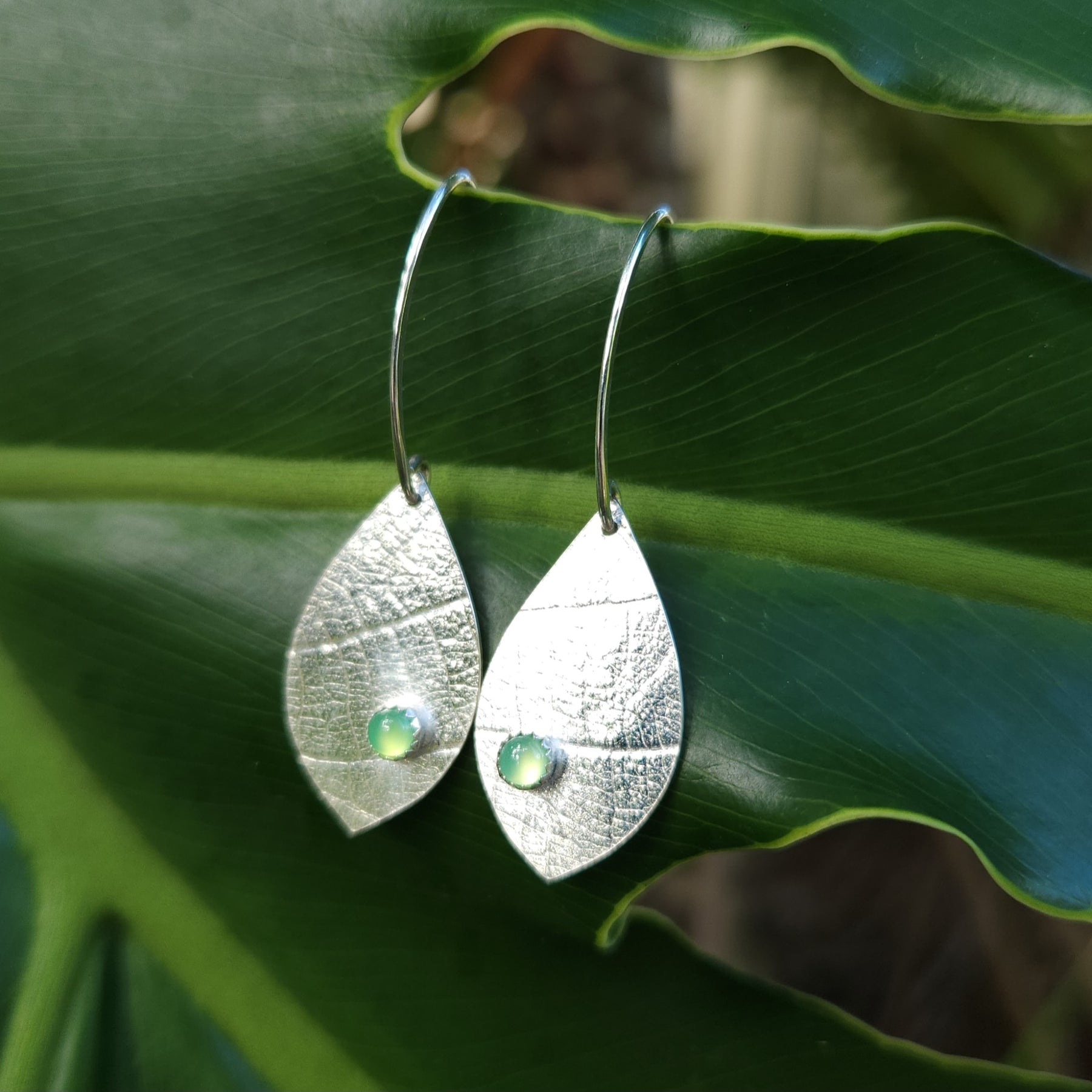 Dryad's baubles leaf earrings with chrysoprase