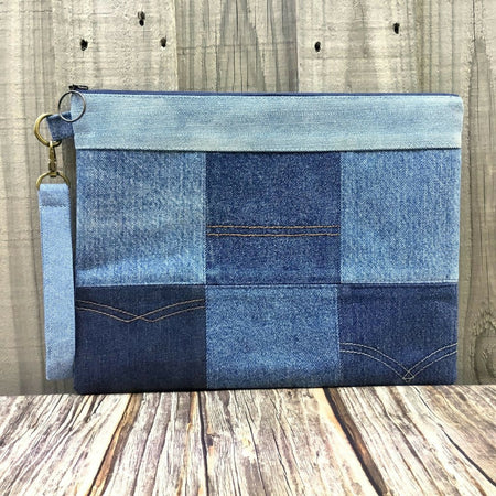 Large Upcycled Denim Pouch - Pocket Patchwork