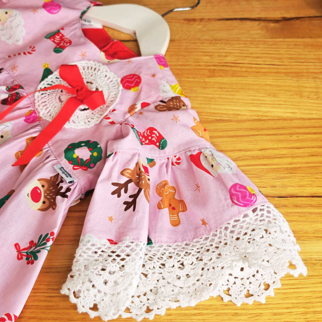 Handmade Pink Girls Christmas Dress | Vintage Lace | Size 3