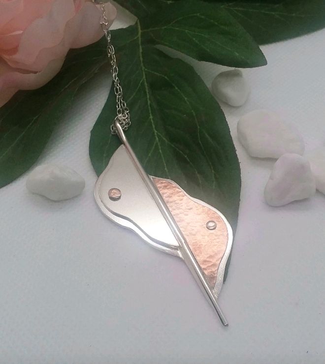 Sterling Silver and Rose gold contemporary leaf pendant