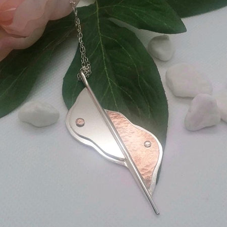 Sterling Silver and Rose gold contemporary leaf pendant