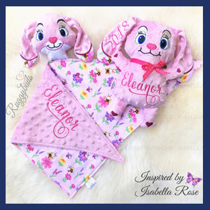 Personalised Plushie & Comforter Set, Embroidered name, Ruggybud, Made to order