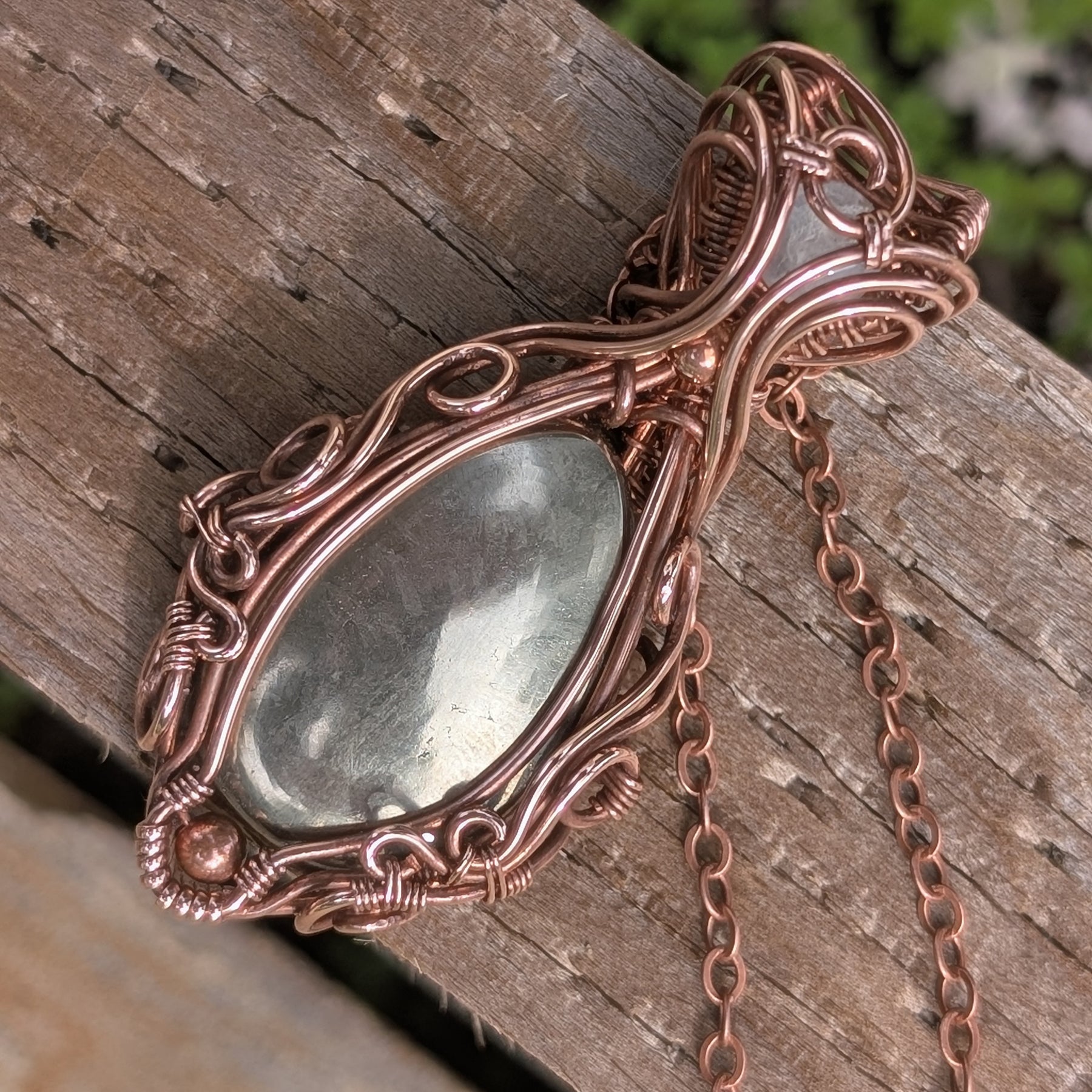 Athena - Pyrite and Moonstone Copper Pendant