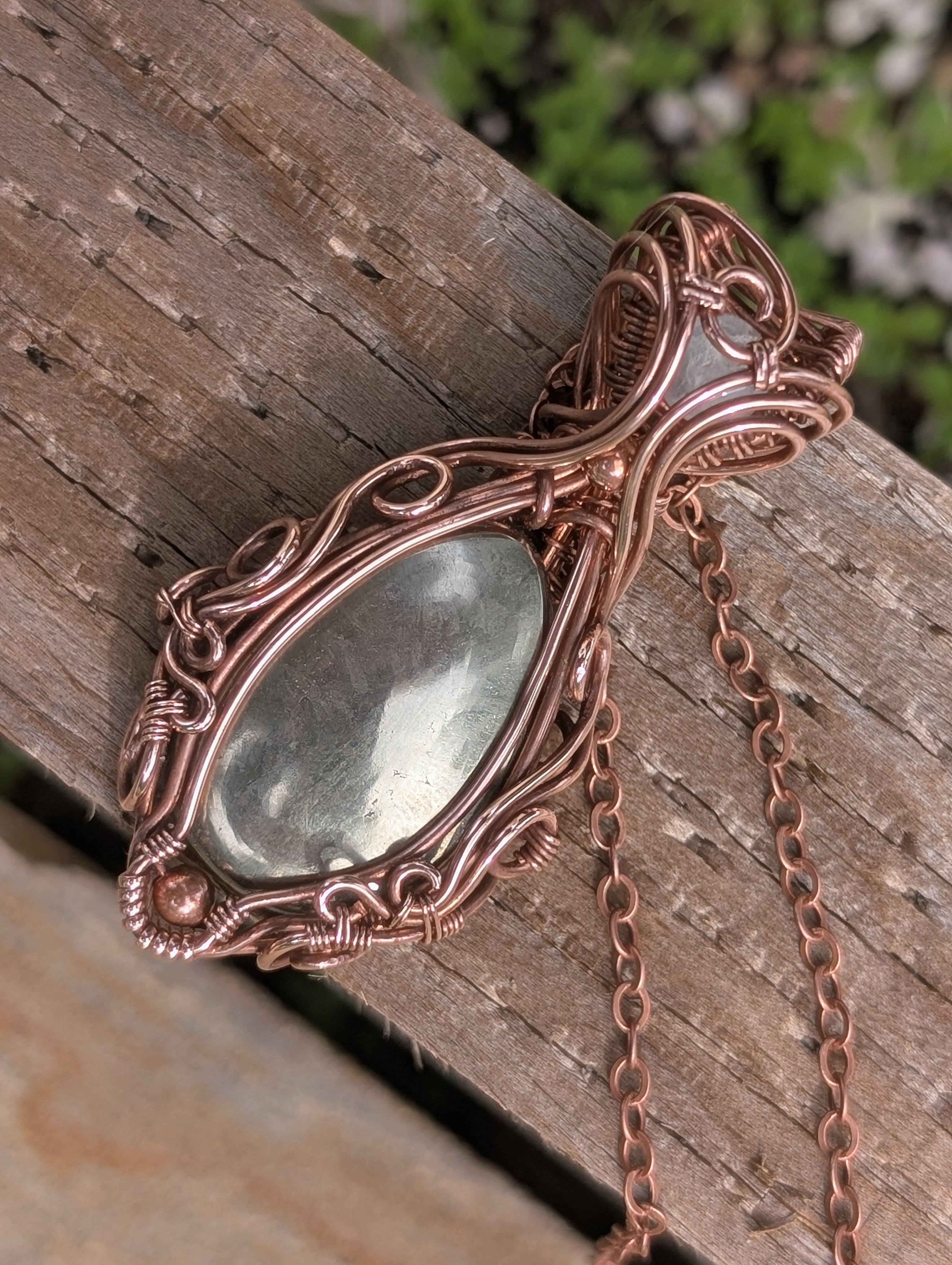 Athena - Pyrite and Moonstone Copper Pendant