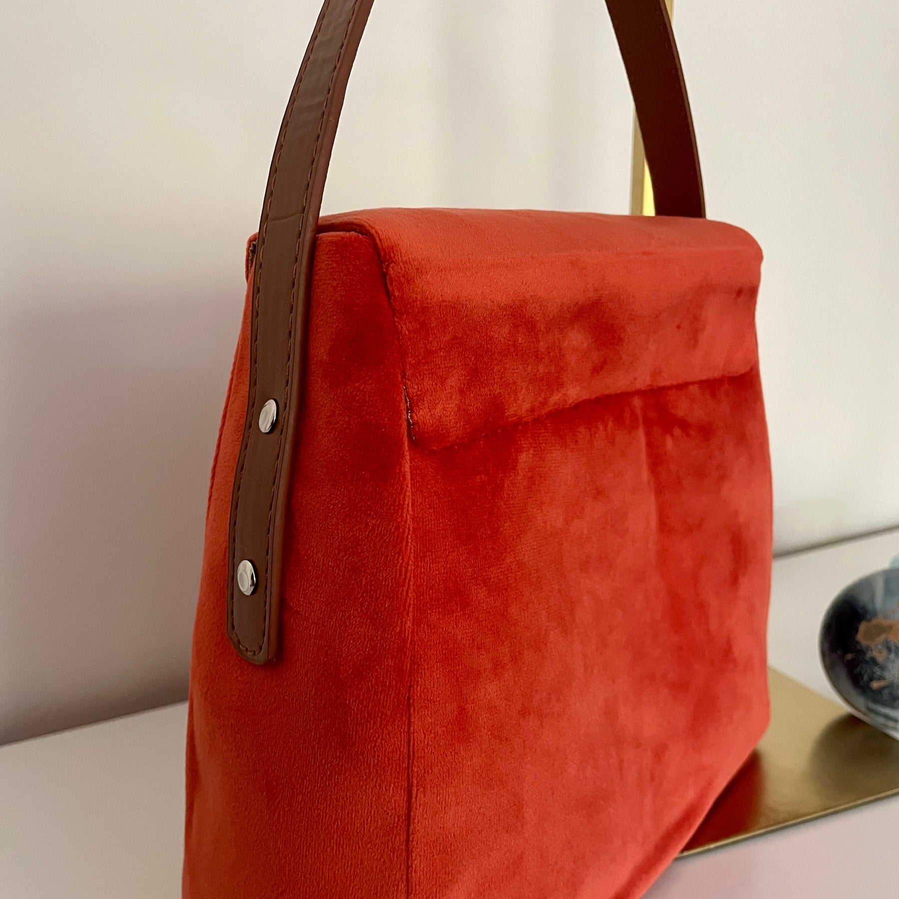 (Copy) Handmade Orange Velvet Handbag Upcycled