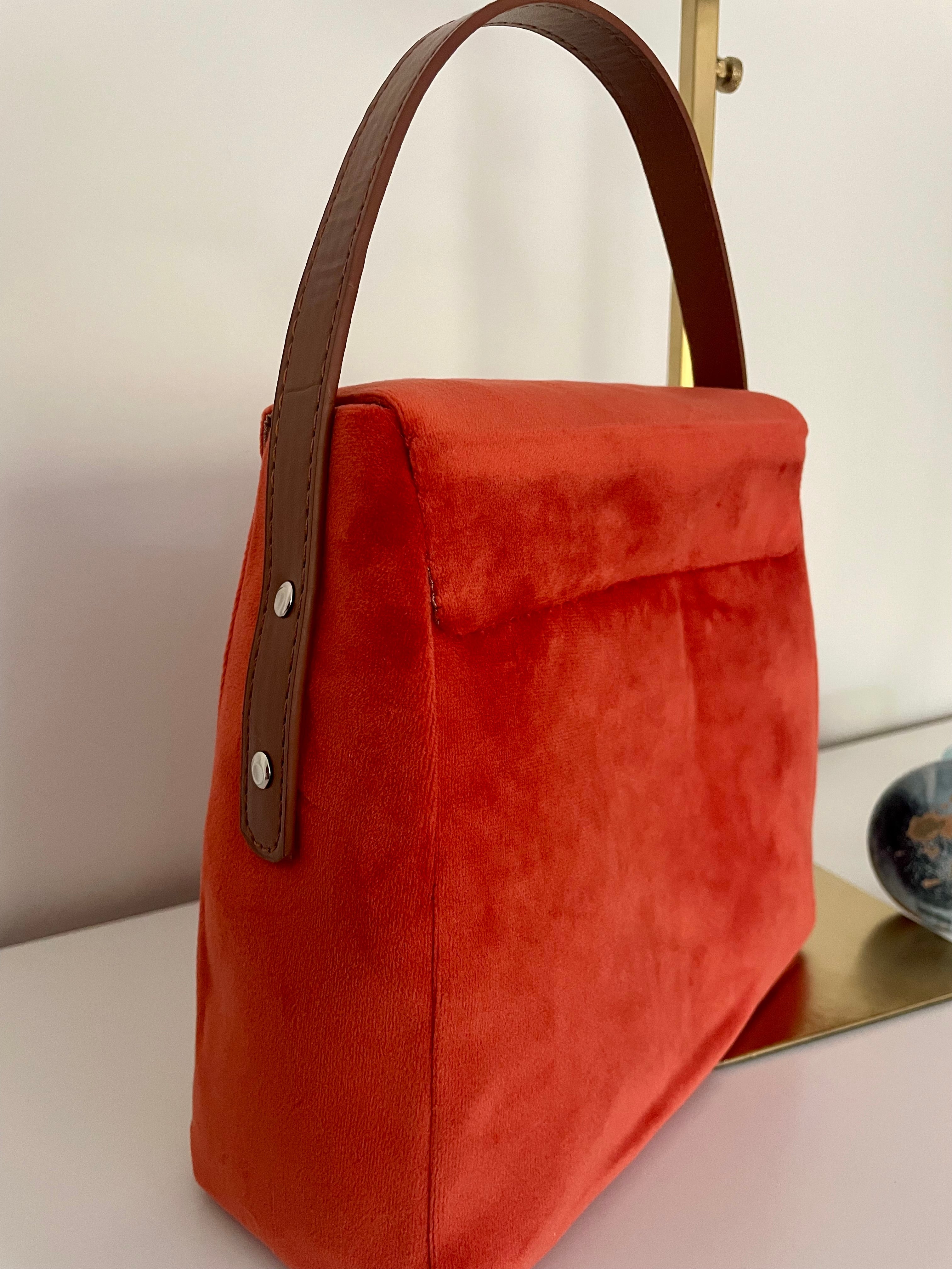 (Copy) Handmade Orange Velvet Handbag Upcycled