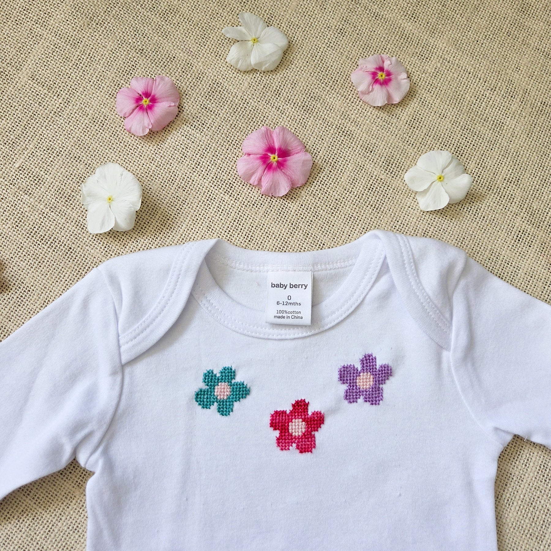 "Little Bloom" Longsleeve White Onesie & Footed Pants (9-12 Months)
