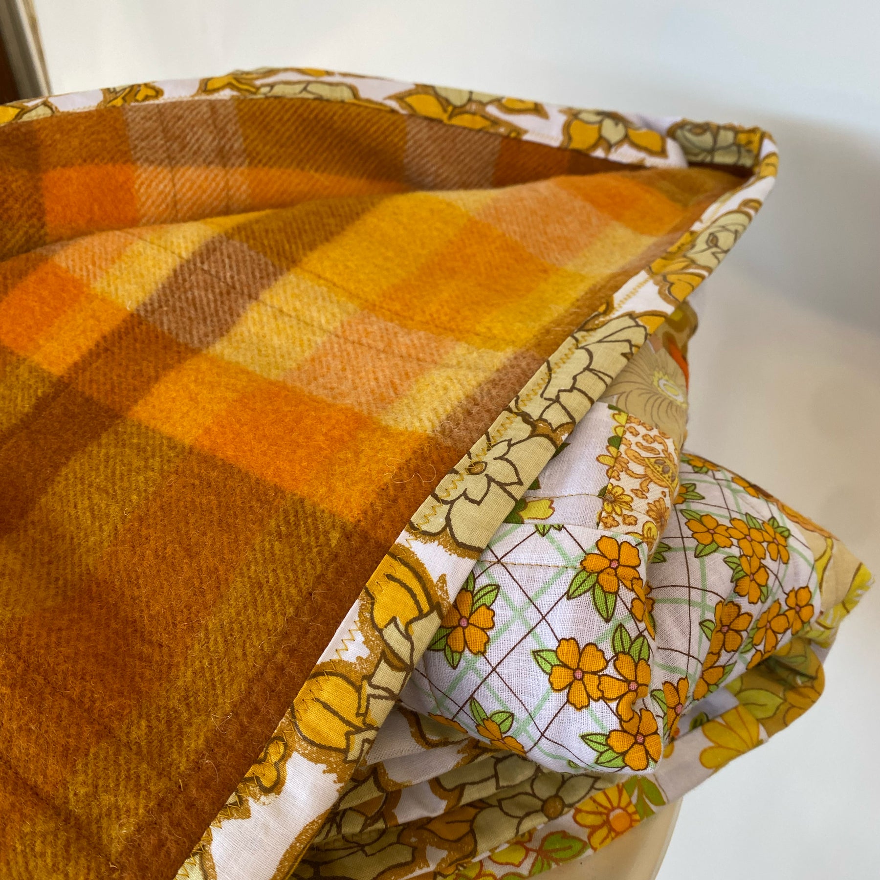 Amber Stitches Handmade Quilt Upcycled Vintage Fabrics & Wool Blanket